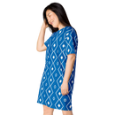 Product name: Recursia Modern Moiré I T-Shirt Dress In Blue. Keywords: Clothing, Print: Modern Moiré, T-Shirt Dress, Women's Clothing