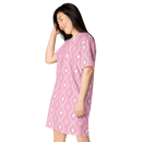 Product name: Recursia Modern Moiré I T-Shirt Dress In Pink. Keywords: Clothing, Print: Modern Moiré, T-Shirt Dress, Women's Clothing