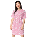 Product name: Recursia Modern Moiré I T-Shirt Dress In Pink. Keywords: Clothing, Print: Modern Moiré, T-Shirt Dress, Women's Clothing