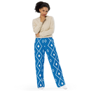 Product name: Recursia Modern Moiré I Women's Wide Leg Pants In Blue. Keywords: Print: Modern Moiré, Women's Wide Leg Pants