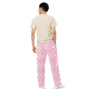 Product name: Recursia Modern Moiré Men's Wide Leg Pants In Pink. Keywords: Men's Clothing, Men's Wide Leg Pants, Print: Modern Moiré