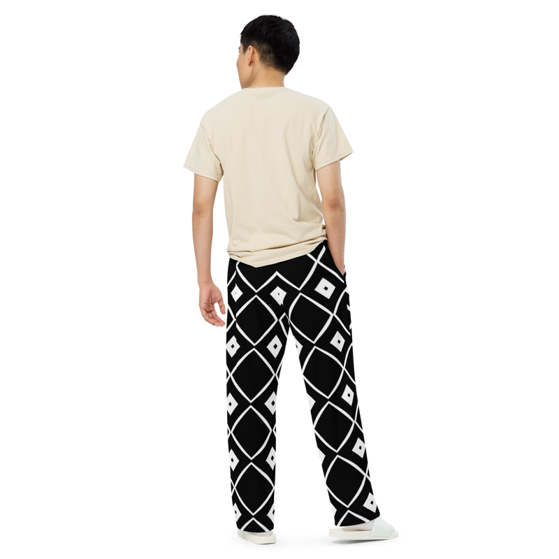 Product name: Recursia Modern Moiré Men's Wide Leg Pants. Keywords: Men's Clothing, Men's Wide Leg Pants, Print: Modern Moiré