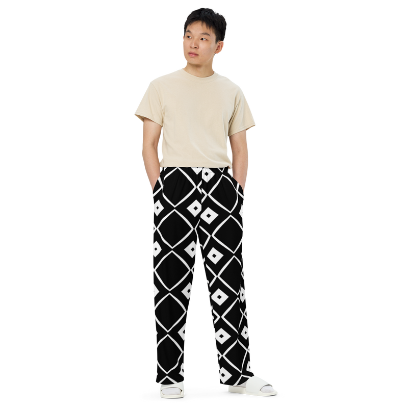 Product name: Recursia Modern Moiré Men's Wide Leg Pants. Keywords: Men's Clothing, Men's Wide Leg Pants, Print: Modern Moiré