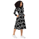 Product name: Recursia Modern Moiré VIII Long Sleeve Midi Dress. Keywords: Clothing, Long Sleeve Midi Dress, Print: Modern Moiré, Women's Clothing