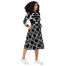 Product name: Recursia Modern Moiré VI Long Sleeve Midi Dress. Keywords: Clothing, Long Sleeve Midi Dress, Print: Modern Moiré, Women's Clothing