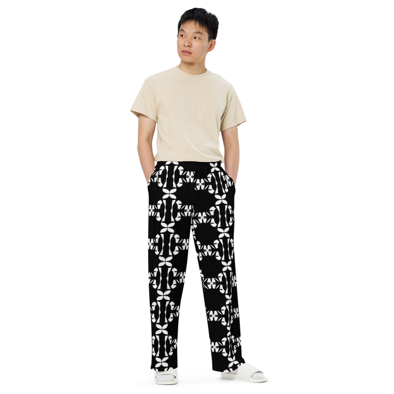 Product name: Recursia Modern Moiré VI Men's Wide Leg Pants. Keywords: Men's Clothing, Men's Wide Leg Pants, Print: Modern Moiré