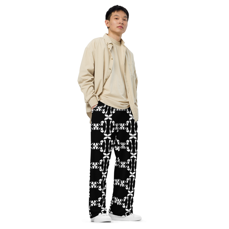 Product name: Recursia Modern Moiré VI Men's Wide Leg Pants. Keywords: Men's Clothing, Men's Wide Leg Pants, Print: Modern Moiré