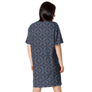 Product name: Recursia Pebblewave T-Shirt Dress In Blue. Keywords: Clothing, Print: Pebblewave , T-Shirt Dress, Women's Clothing