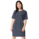 Product name: Recursia Pebblewave T-Shirt Dress In Blue. Keywords: Clothing, Print: Pebblewave , T-Shirt Dress, Women's Clothing