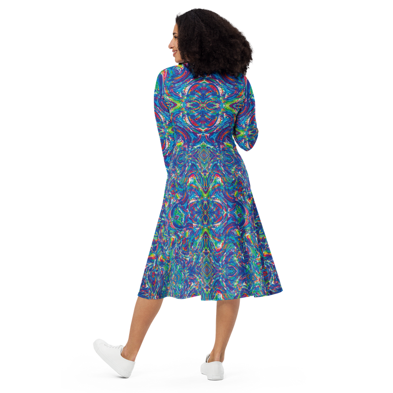 midi rainbow dress Recursia Rainbow Rose I Long Sleeve Midi Dress S