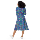 Product name: Recursia Rainbow Rose I Long Sleeve Midi Dress. Keywords: Clothing, Long Sleeve Midi Dress, Print: Rainbow Rose, Women's Clothing