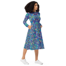 Product name: Recursia Rainbow Rose I Long Sleeve Midi Dress. Keywords: Clothing, Long Sleeve Midi Dress, Print: Rainbow Rose, Women's Clothing