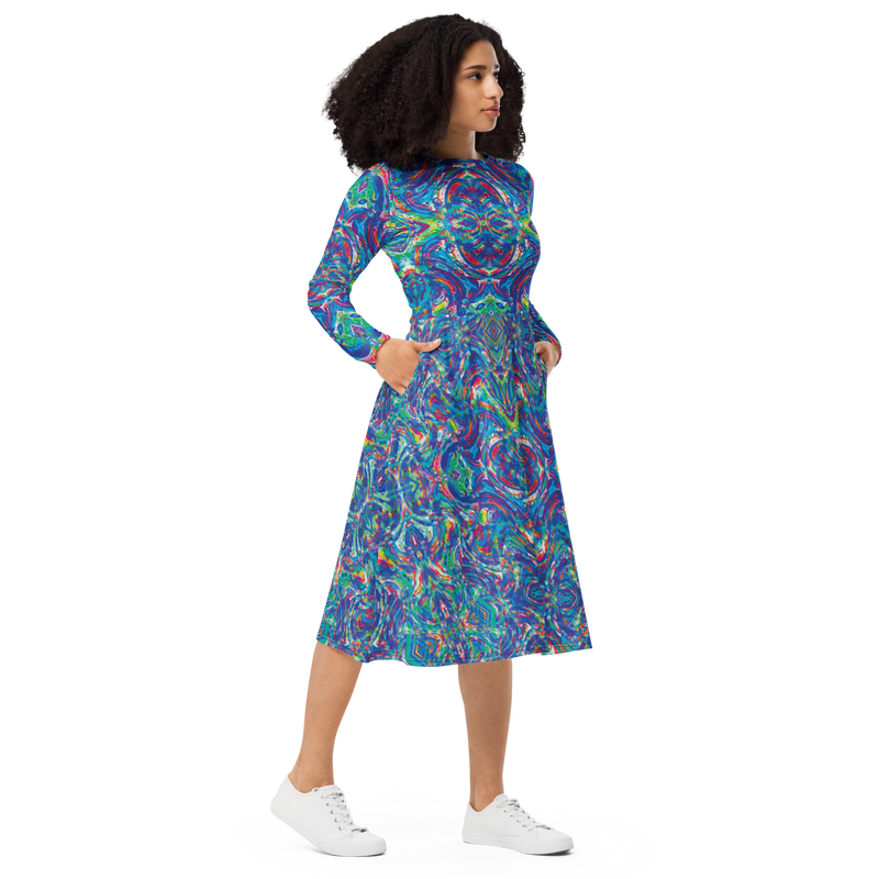 midi rainbow dress women Recursia Rainbow Rose I Long Sleeve Midi Dress S