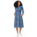 Product name: Recursia Rainbow Rose I Long Sleeve Midi Dress. Keywords: Clothing, Long Sleeve Midi Dress, Print: Rainbow Rose, Women's Clothing