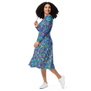 Product name: Recursia Rainbow Rose I Long Sleeve Midi Dress. Keywords: Clothing, Long Sleeve Midi Dress, Print: Rainbow Rose, Women's Clothing