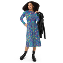 Product name: Recursia Rainbow Rose I Long Sleeve Midi Dress. Keywords: Clothing, Long Sleeve Midi Dress, Print: Rainbow Rose, Women's Clothing