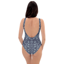 Product name: Recursia Rainbow Rose One Piece Swimsuit In Blue. Keywords: Clothing, One Piece Swimsuit, Print: Rainbow Rose, Swimwear, Unisex Clothing