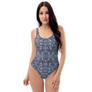 Product name: Recursia Rainbow Rose One Piece Swimsuit In Blue. Keywords: Clothing, One Piece Swimsuit, Print: Rainbow Rose, Swimwear, Unisex Clothing