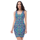 Product name: Recursia Rainbow Rose Pencil Dress. Keywords: Clothing, Pencil Dress, Print: Rainbow Rose, Women's Clothing
