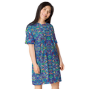 Product name: Recursia Rainbow Rose I T-Shirt Dress. Keywords: Clothing, Print: Rainbow Rose, T-Shirt Dress, Women's Clothing