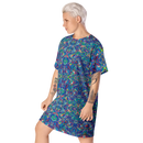 Product name: Recursia Rainbow Rose I T-Shirt Dress. Keywords: Clothing, Print: Rainbow Rose, T-Shirt Dress, Women's Clothing