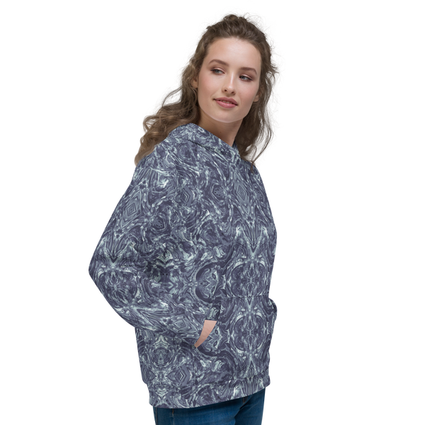 Product name: Recursia Rainbow Rose Women's Hoodie In Blue. Keywords: Athlesisure Wear, Clothing, Print: Rainbow Rose, Women's Hoodie, Women's Tops