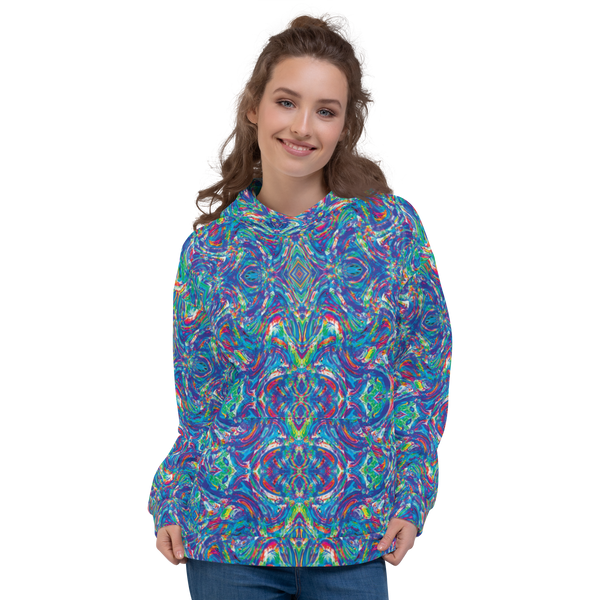 Product name: Recursia Rainbow Rose Women's Hoodie. Keywords: Athlesisure Wear, Clothing, Print: Rainbow Rose, Women's Hoodie, Women's Tops