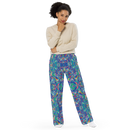 Product name: Recursia Rainbow Rose I Women's Wide Leg Pants. Keywords: Print: Rainbow Rose, Women's Wide Leg Pants