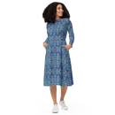 Product name: Recursia Rainbow Rose Long Sleeve Midi Dress. Keywords: Clothing, Long Sleeve Midi Dress, Print: Rainbow Rose, Women's Clothing