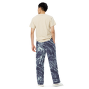 Product name: Recursia Rainbow Rose Men's Wide Leg Pants In Blue. Keywords: Men's Clothing, Men's Wide Leg Pants, Print: Rainbow Rose