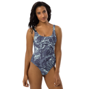 Product name: Recursia Rainbow Rose I One Piece Swimsuit In Blue. Keywords: Clothing, One Piece Swimsuit, Print: Rainbow Rose, Swimwear, Unisex Clothing