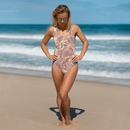 Product name: Recursia Rainbow Rose I One Piece Swimsuit In Pink. Keywords: Clothing, One Piece Swimsuit, Print: Rainbow Rose, Swimwear, Unisex Clothing