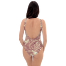 Product name: Recursia Rainbow Rose I One Piece Swimsuit In Pink. Keywords: Clothing, One Piece Swimsuit, Print: Rainbow Rose, Swimwear, Unisex Clothing
