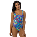 Product name: Recursia Rainbow Rose I One Piece Swimsuit. Keywords: Clothing, One Piece Swimsuit, Print: Rainbow Rose, Swimwear, Unisex Clothing