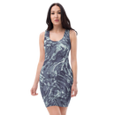Product name: Recursia Rainbow Rose I Pencil Dress In Blue. Keywords: Clothing, Pencil Dress, Print: Rainbow Rose, Women's Clothing