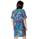 Product name: Recursia Rainbow Rose T-Shirt Dress. Keywords: Clothing, Print: Rainbow Rose, T-Shirt Dress, Women's Clothing