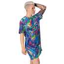 Product name: Recursia Rainbow Rose T-Shirt Dress. Keywords: Clothing, Print: Rainbow Rose, T-Shirt Dress, Women's Clothing
