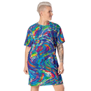 Product name: Recursia Rainbow Rose T-Shirt Dress. Keywords: Clothing, Print: Rainbow Rose, T-Shirt Dress, Women's Clothing