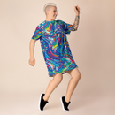 Product name: Recursia Rainbow Rose T-Shirt Dress. Keywords: Clothing, Print: Rainbow Rose, T-Shirt Dress, Women's Clothing