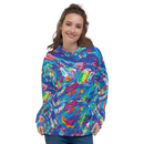 Product name: Recursia Rainbow Rose I Women's Hoodie. Keywords: Athlesisure Wear, Clothing, Print: Rainbow Rose, Women's Hoodie, Women's Tops