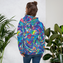 Product name: Recursia Rainbow Rose I Women's Hoodie. Keywords: Athlesisure Wear, Clothing, Print: Rainbow Rose, Women's Hoodie, Women's Tops