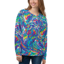Product name: Recursia Rainbow Rose I Women's Sweatshirt. Keywords: Athlesisure Wear, Clothing, Print: Rainbow Rose, Women's Sweatshirt, Women's Tops