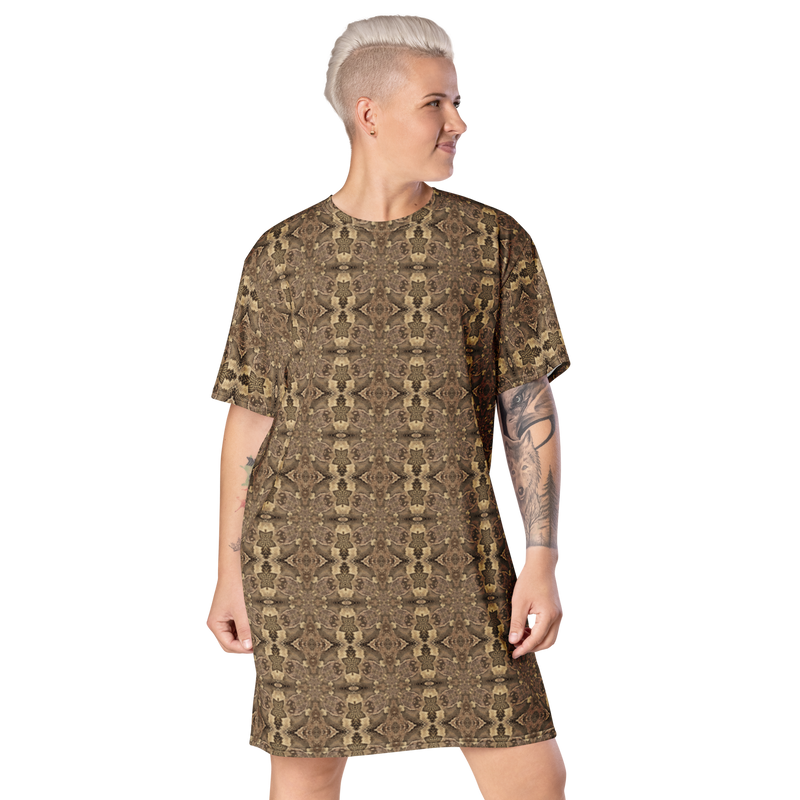 Product name: Recursia Serpentine Dream I T-Shirt Dress. Keywords: Clothing, Print: Serpentine Dream, T-Shirt Dress, Women's Clothing