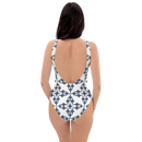 Product name: Recursia Symmetree One Piece Swimsuit In Blue. Keywords: Clothing, One Piece Swimsuit, Swimwear, Print: Symmetree, Unisex Clothing