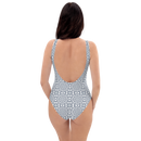 Product name: Recursia Symmetree II One Piece Swimsuit In Blue. Keywords: Clothing, One Piece Swimsuit, Swimwear, Print: Symmetree, Unisex Clothing