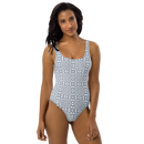 Product name: Recursia Symmetree II One Piece Swimsuit In Blue. Keywords: Clothing, One Piece Swimsuit, Swimwear, Print: Symmetree, Unisex Clothing