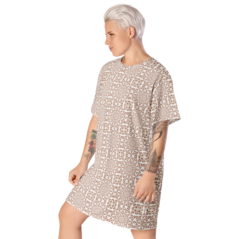 Product name: Recursia Symmetree T-Shirt Dress In Pink. Keywords: Clothing, Print: Symmetree, T-Shirt Dress, Women's Clothing