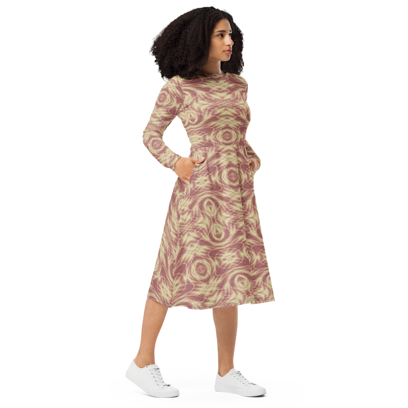 tie dye long sleeve midi dress Charm Lady Mesh Overlay Tie Dye Print Long Sleeve Ruched Stretch Midi Dress -Likemychoice