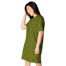 Product name: Recursia Tie-Dye Overdrive I T-Shirt Dress. Keywords: Clothing, T-Shirt Dress, Print: Tie-Dye Overdrive, Women's Clothing