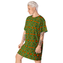 Product name: Recursia Tie-Dye Overdrive I T-Shirt Dress. Keywords: Clothing, T-Shirt Dress, Print: Tie-Dye Overdrive, Women's Clothing